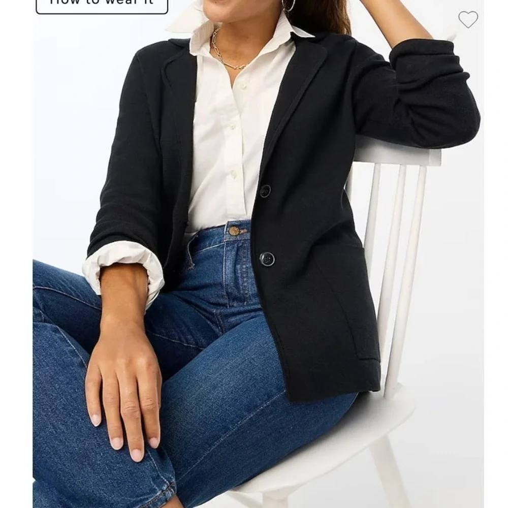 J. Crew Long Sleeve Collared Two-Button Sweater Blazer Black Women’s Size Small